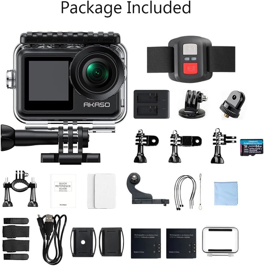 AKASO Brave 7 LE 4K30FPS 20MP WiFi Action Camera with Touch Screen EIS 2.0 Zoom Remote Control 131 Feet Waterproof Camera Support External Microphone with 64GB U3 MicroSDXC Memory Card (Bundle)