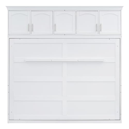 Harper & Bright Designs Full Size Murphy Bed, Full Murphy Cabinet Bed with USB Port and a Large Drawer, Gray
