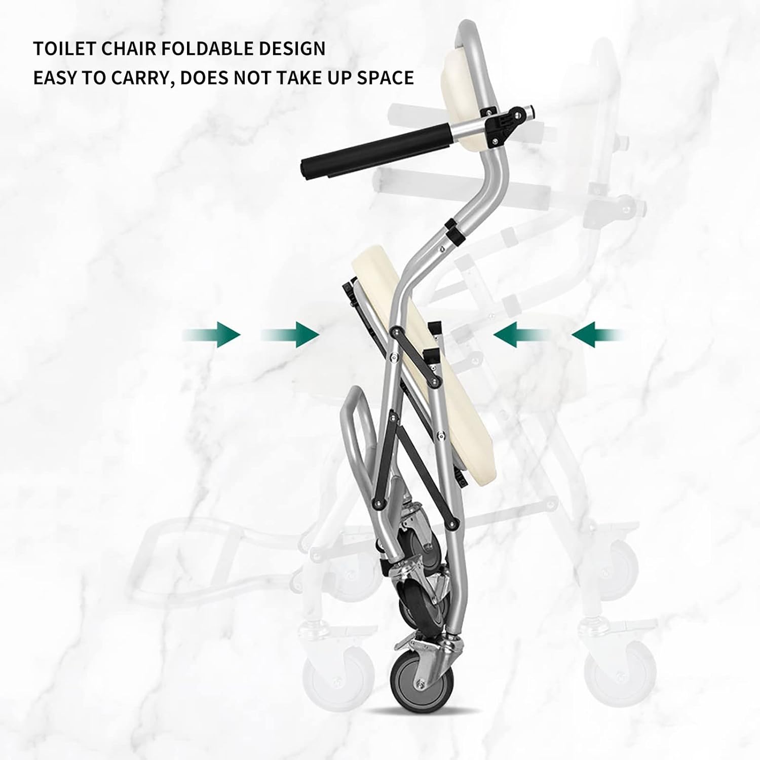 KOHARA Toilet Chair Mobile Shower Chair Elderly Household Bath Chair Toilet Stool 4-Wheel Brake Height Adjustable Wheelchair Bedside Commode Toilet Chair with Back Toilet Chair