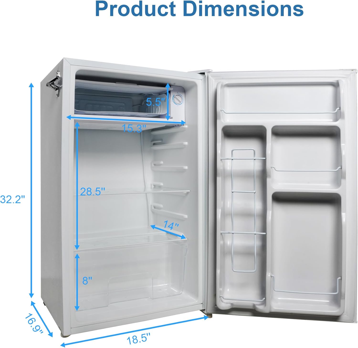 Mini Fridge with Freezer, Single Door Compact Refrigerator with Adjustable Legs (3.2 ft white)