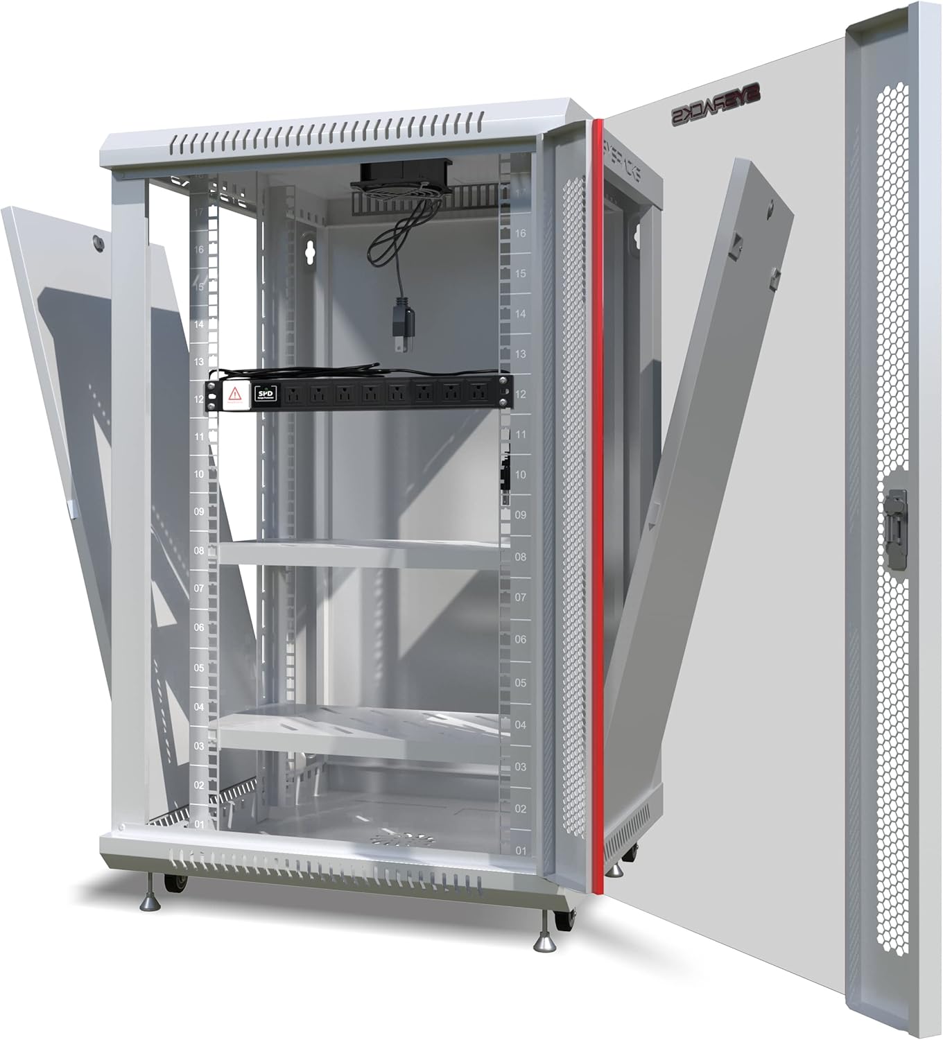 Sysracks 18U Wall Mount Gray IT Network Av Data Server Rack Cabinet Enclosure 24 Inch Depth - 2 Shelves - 8-Way PDU - Fan - Casters - Hardware