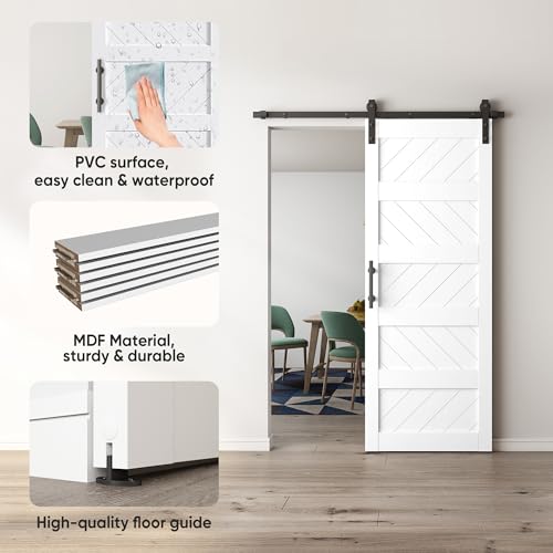 JUBEST 36" x 84" Barn Door, Slding Barn Door Kit Wave Shape Barn Door Panel with Hardware Kit Include, Easy Installation, Solid Wood, MDF & PVC Covered, Black