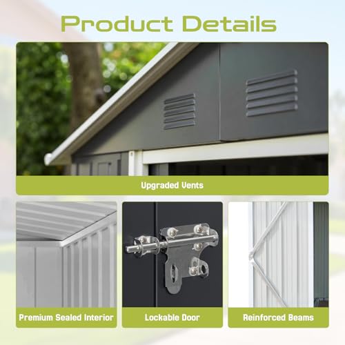 10 x 8 FT Outdoor Storage Shed, Metal Garden Tool Shed with Air Vents & Lockable Doors, Heavy-Duty Waterproof Small Bike shed Easy to Assemble for Garden, Lawn, Patio, Backyard, Grey