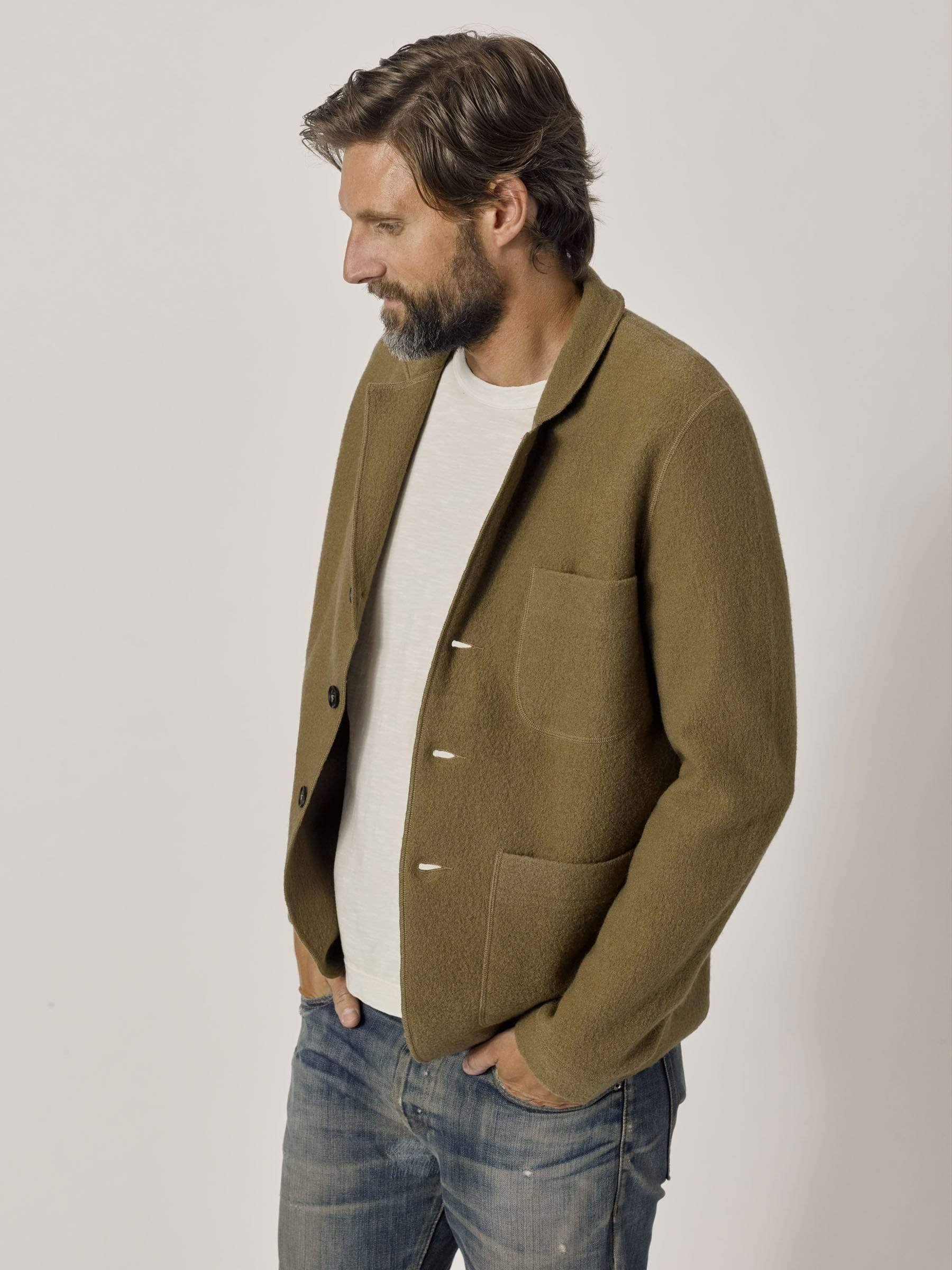 Buck Mason Men&s Felted Chore Coat in Camel, Size Small | Felt