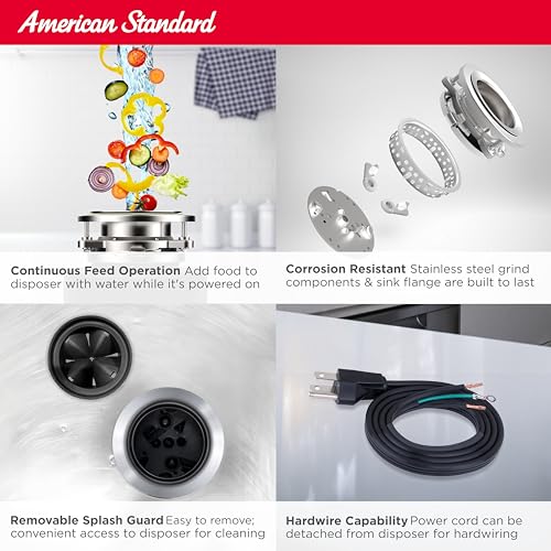 American Standard 10-US-AS-5-HD Garbage Disposer, 1/2 HP Heavy Duty, Black