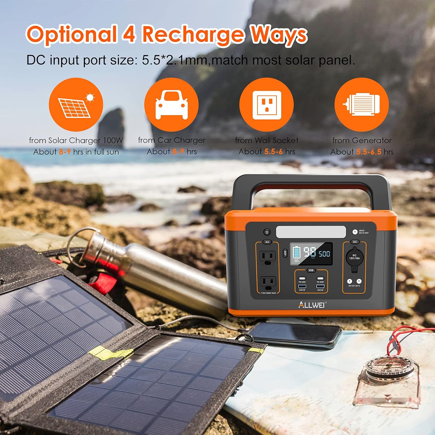 ALLWEI Portable Power Station, 280Wh Backup Lithium Battery, Regulated DC for mini Cooler, USB-C PD60W, 300W Pure Sine Wave AC Outlet Solar Power Generator for Outdoors Camping Travel Emergency