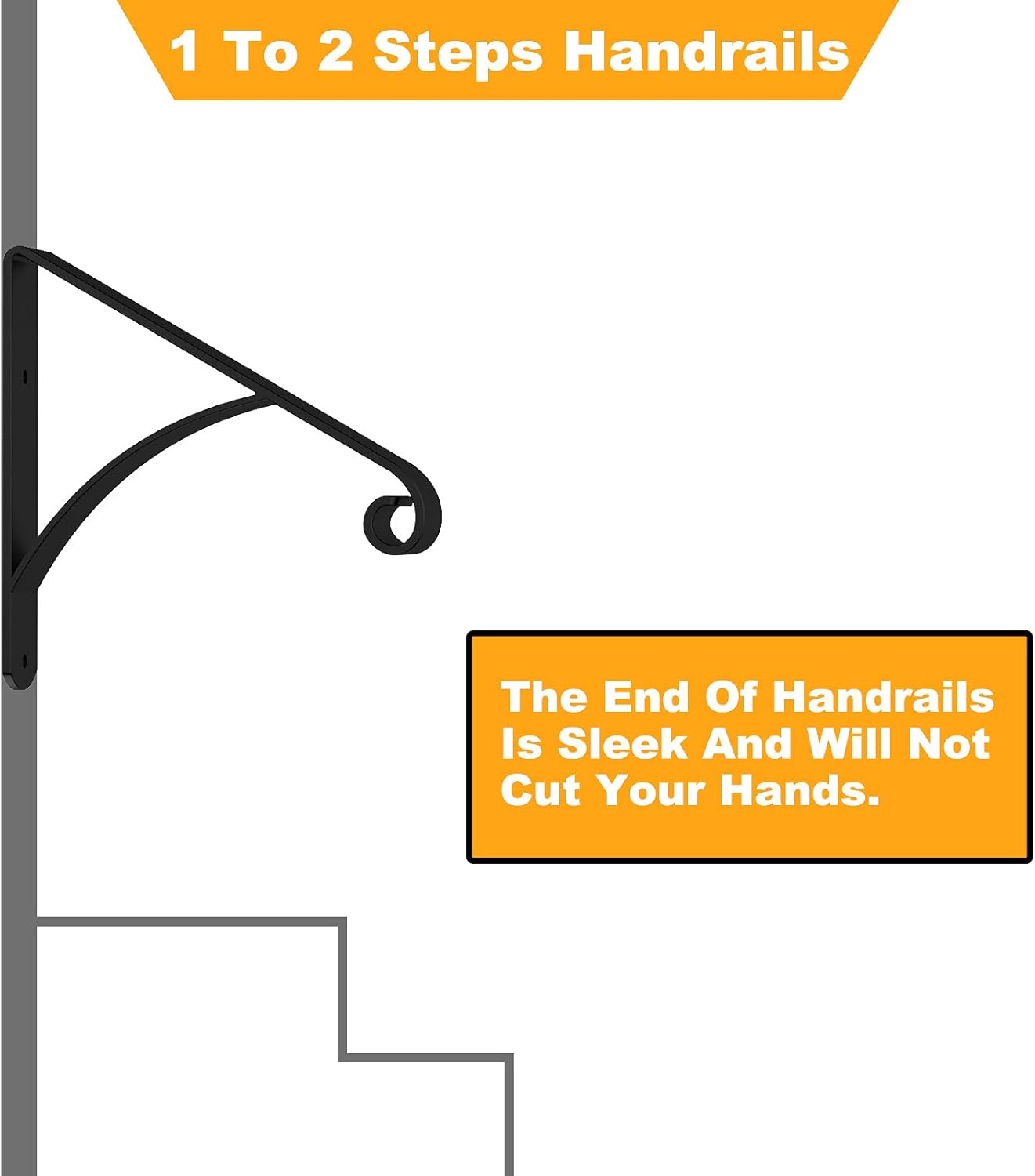 Handrails for Outdoor Steps Stair Railing Kit Black Metal Handrail Bracket Picket Fits 1 to 2 Step Wrought Iron Safety Staircase Handrails (Z-2)