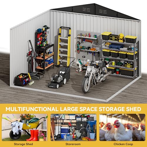 DWVO 10x8 FT Outdoor Storage Shed - Spacious Garden Tool Shed with Lockable Door - Durable Metal Yard Shed for Garden, Patio, and Backyard (Dark Gray)
