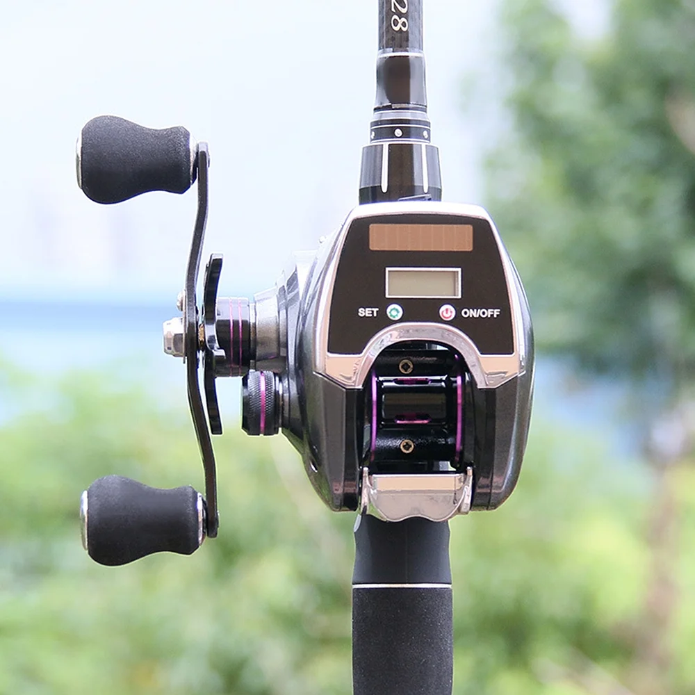 moobody 6+1BB 8.0:1 Ratio Digital Display Baitcasting Reel with Line Counter Solar Charging System High Speed Fishing Reel Tackle Accessories