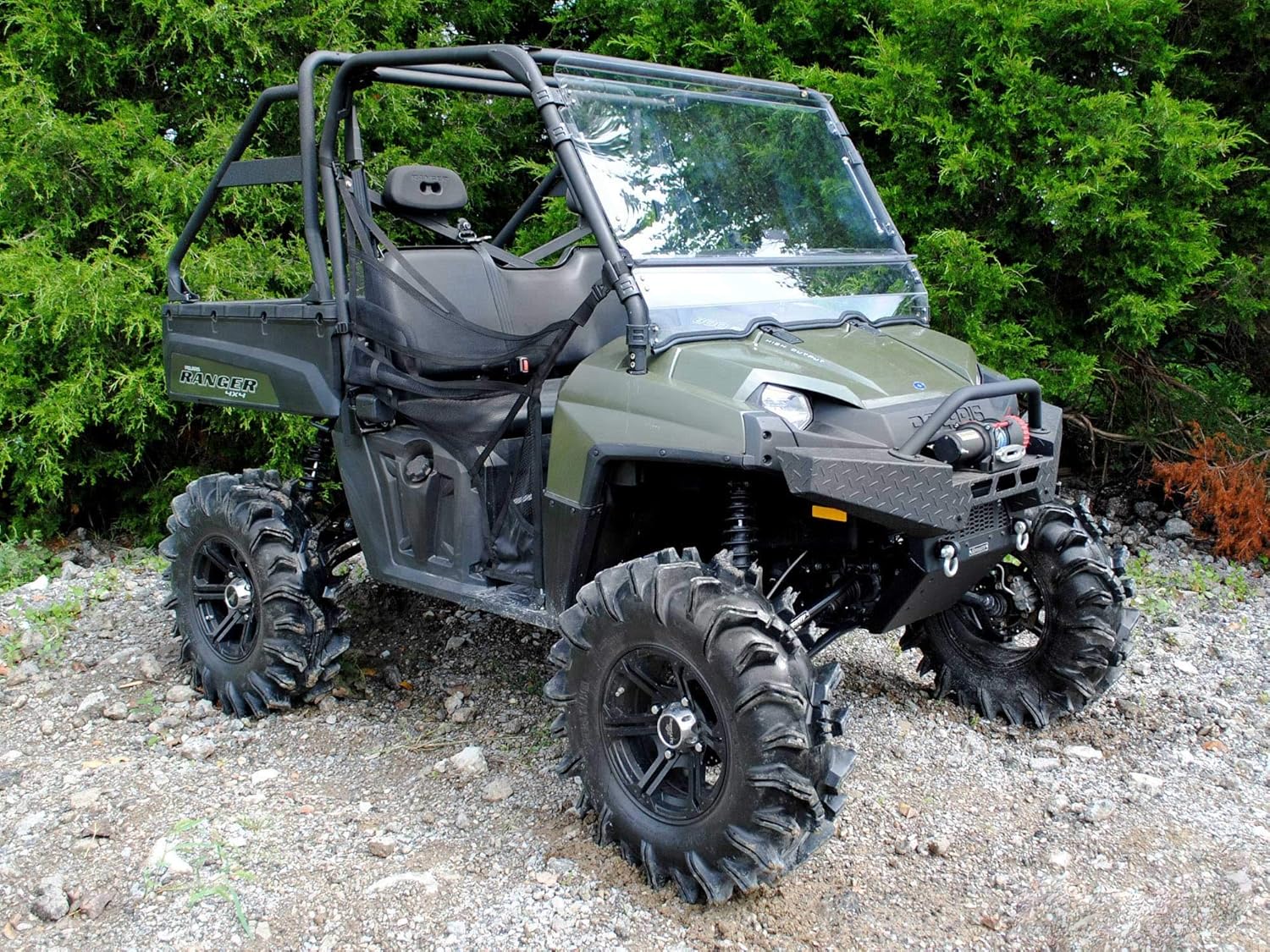 SuperATV Scratch Resistant Flip Windshield for 2016+ Polaris Ranger 570 Full-Size / Crew | 1/4" Thick Polycarbonate that is 250x Stronger than Glass and 25x Stronger than Acrylic | USA Made!