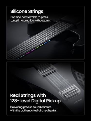 AeroBand Guitar Smart Guitar With Silicone Strings, Travel Silent Guitar With Detachable Fretboard, Headphone Jack, Built-in Speaker and Drum system, Aeroband APP Play, MIDI Guitar (With Bag)