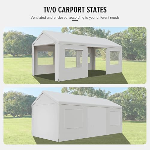 10' x 20' Carport, Heavy Duty Car Canopy Portable Garage with Removable Sidewalls and Roll-up Ventilated Doors & Windows for Car,SUV, Truck, Boat.Gray
