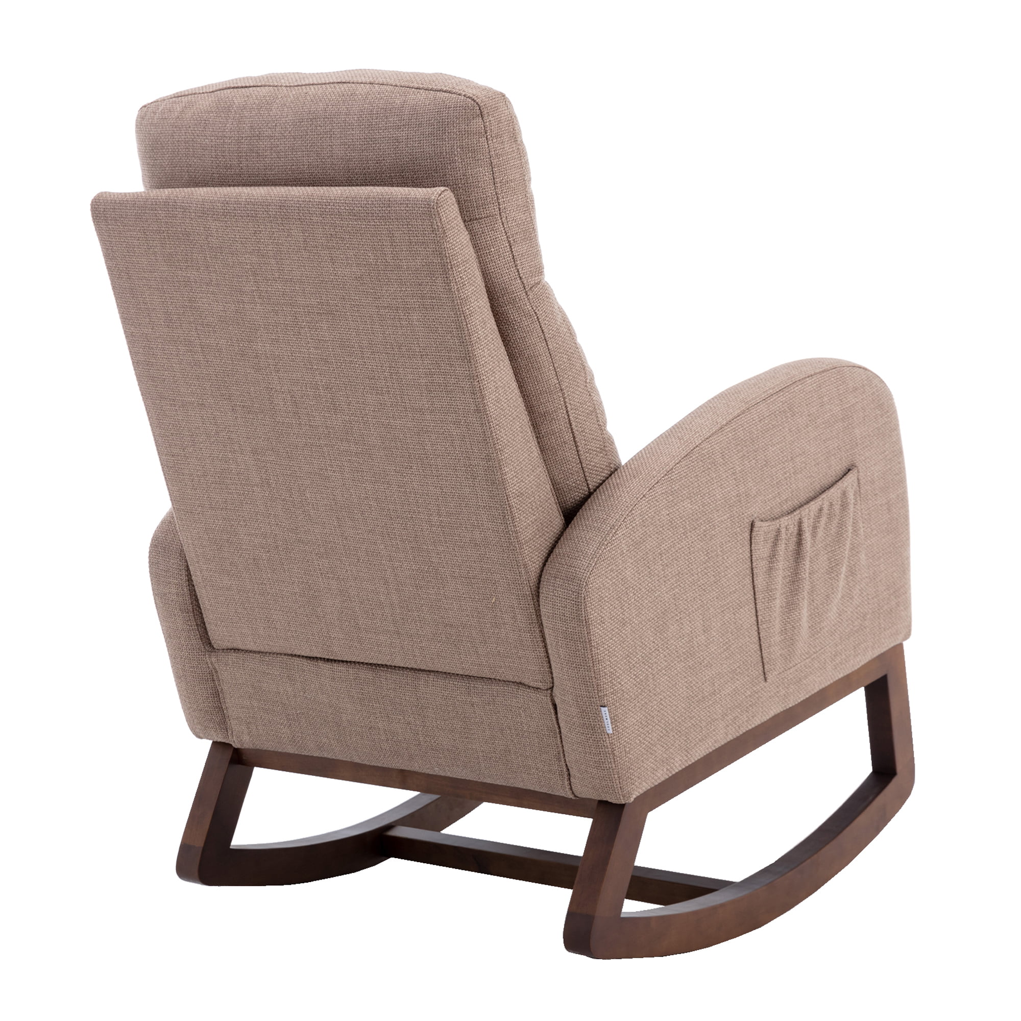 SYNGAR Modern Accent Rocking Chair, Upholstered Nursery Glider Rocker for Baby and Kids, Comfy Armchair with Side Pocket, Living Room Lounge Arm Chair, High Backrest with Wood Curved Base, Camel