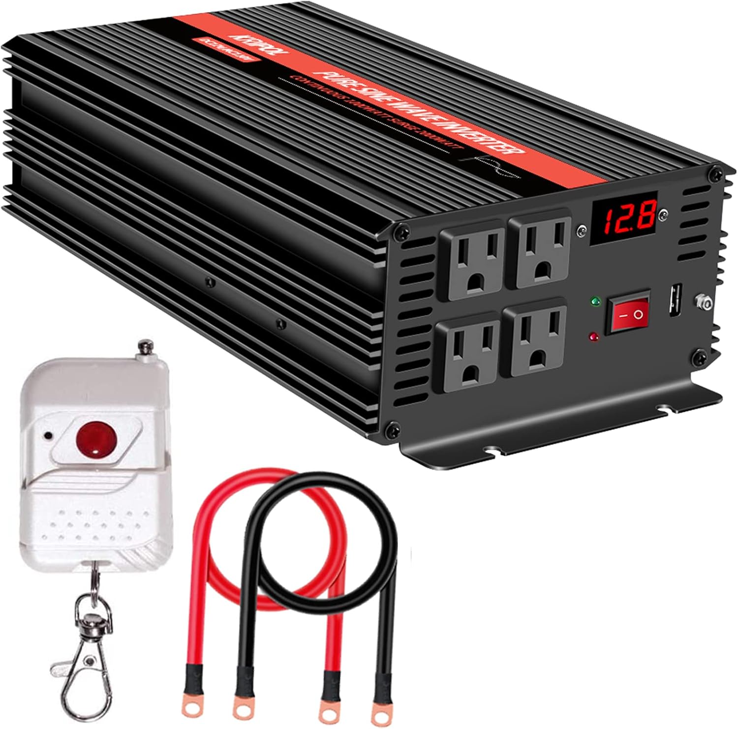 2000 Watt Pure Sine Wave Inverter 24V DC to 110v/120v AC 60HZ, Car Power Inverter with 4 AC Outlets&1 USB Output 50M Wireless Remote Control for Truck/RV/CPAP-Peak 4000 Watt (2000W-24V)