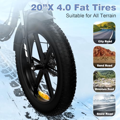 EVERCROSS EK6 Electric Bike 20" x 4.0 Fat Tire Foldable E Bike with 48V 15Ah Removable Battery, 750W Mountain Adult Electric Bicycle with 7 Gears, 55-100KM Long Mileage