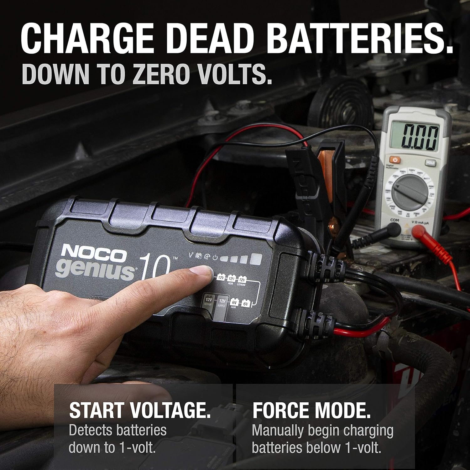 NOCO GENIUS10, 10-Amp Fully-Automatic Smart Charger, 6V and 12V Battery Charger, Battery Maintainer, Trickle Charger, and Battery Desulfator with Temperature Compensation , Black