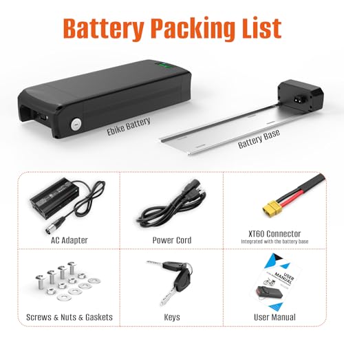 ebike battery 52V 72V 20AH 25AH 28.8AH large range waterproof lithium battery with Rack, charger, USB port for 3000W -2000W -1500W Ebike conversion kit