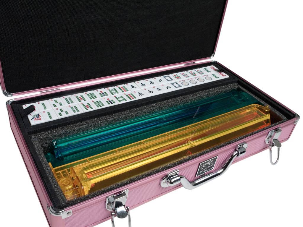 White Swan mAh Jongg - White Tiles - Modern Pusher Arms - Aluminum Case - Pink