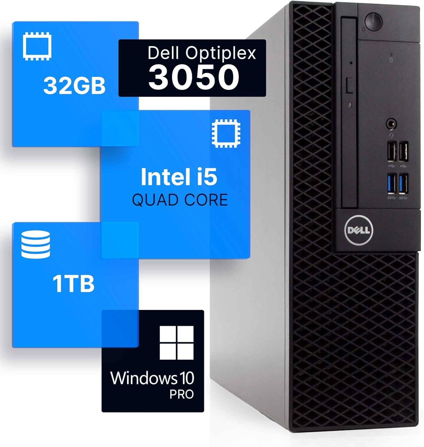 Dell Optiplex 3050 Desktop Computer | Intel i5-7500 (3.2) | 32GB DDR4 RAM | 1TB SSD Solid State | Built-in Wi-Fi AX200 | Windows 10 Professional | Home or Office PC (Renewed)