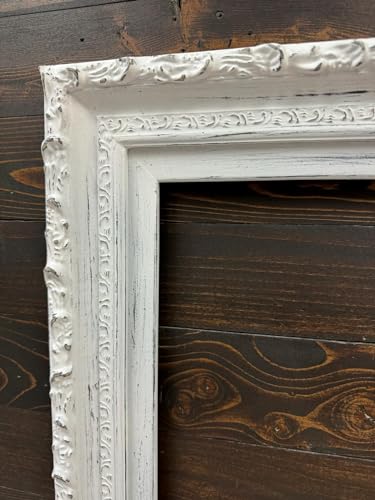 TV frame for Samsung The Frame TV, fits 32,43, and 50 inch TVS. Distressed White Finish (not for use with other models) Handmade wood ornate TV Frame