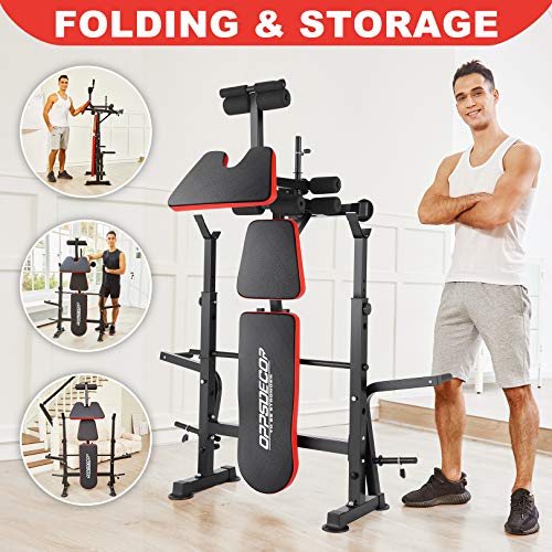 OPPSDECOR 600lbs 6 in 1 Weight Bench Set with Squat Rack Adjustable Workout Bench with Leg Developer Preacher Curl Rack Fitness Strength Training for Home Gym