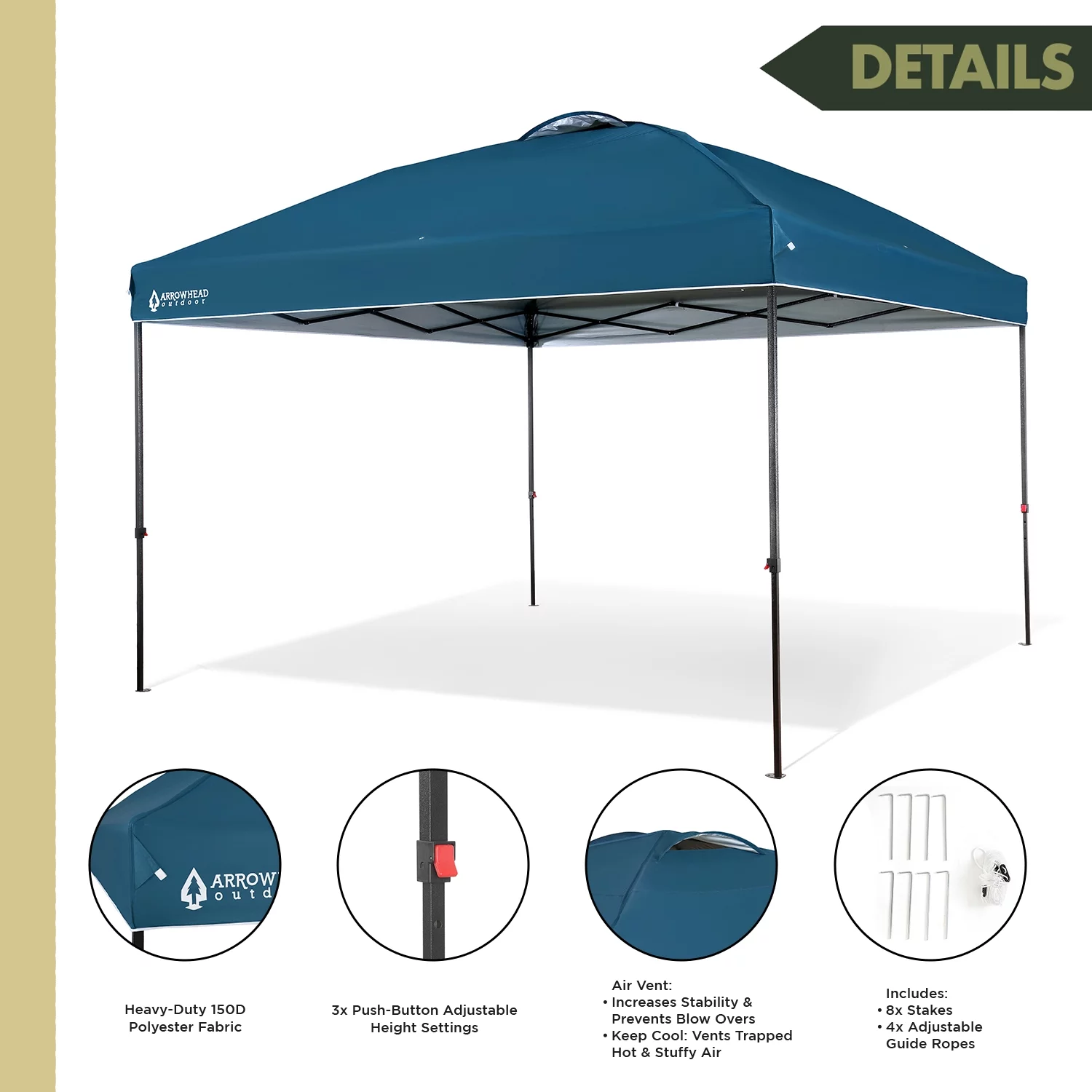 ARROWHEAD OUTDOOR 12’x12’ Pop-Up Canopy & Instant Shelter, Easy One Person Setup, Water & UV Resistant 150D Fabric