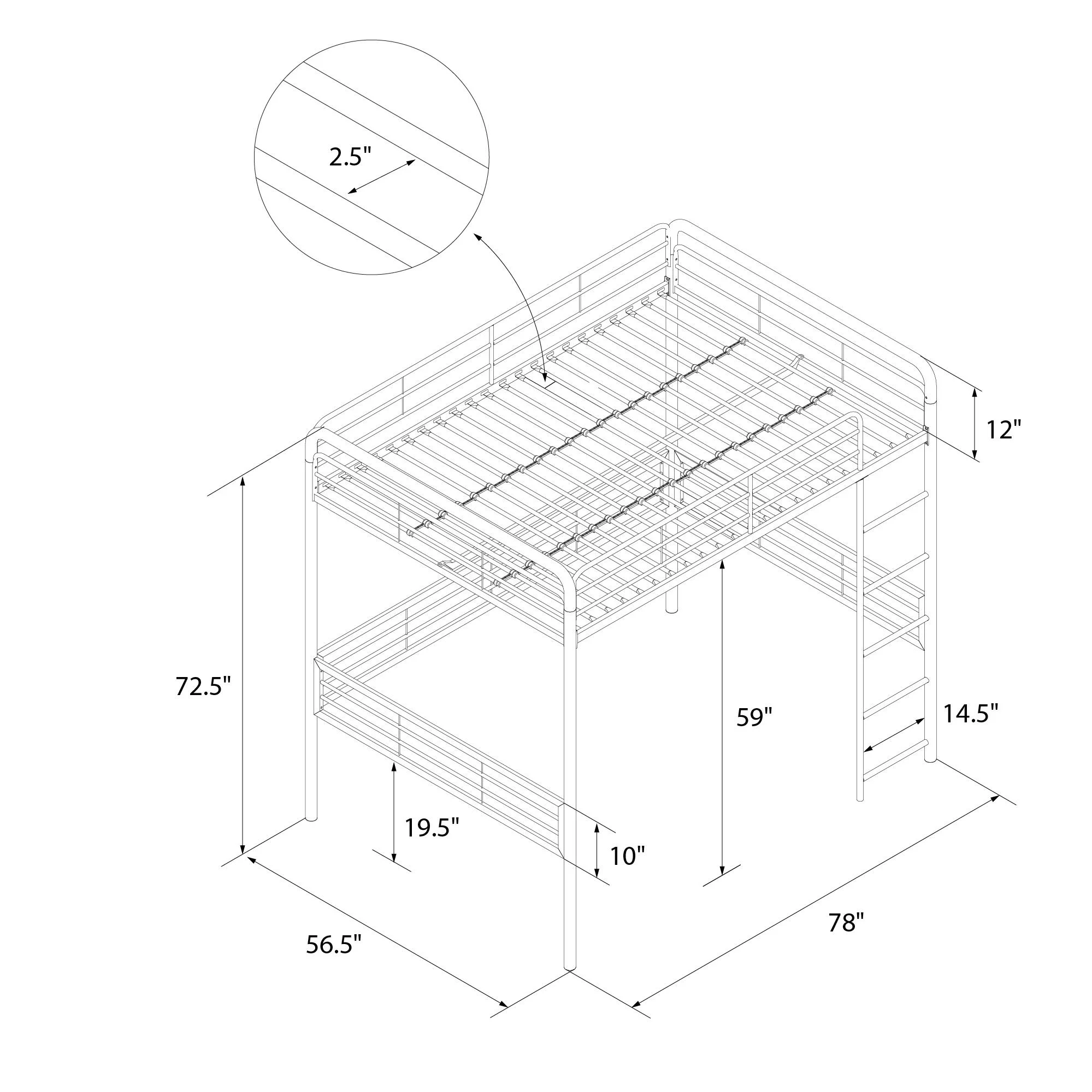 DHP Tommy Full Metal Loft Bed, Silver