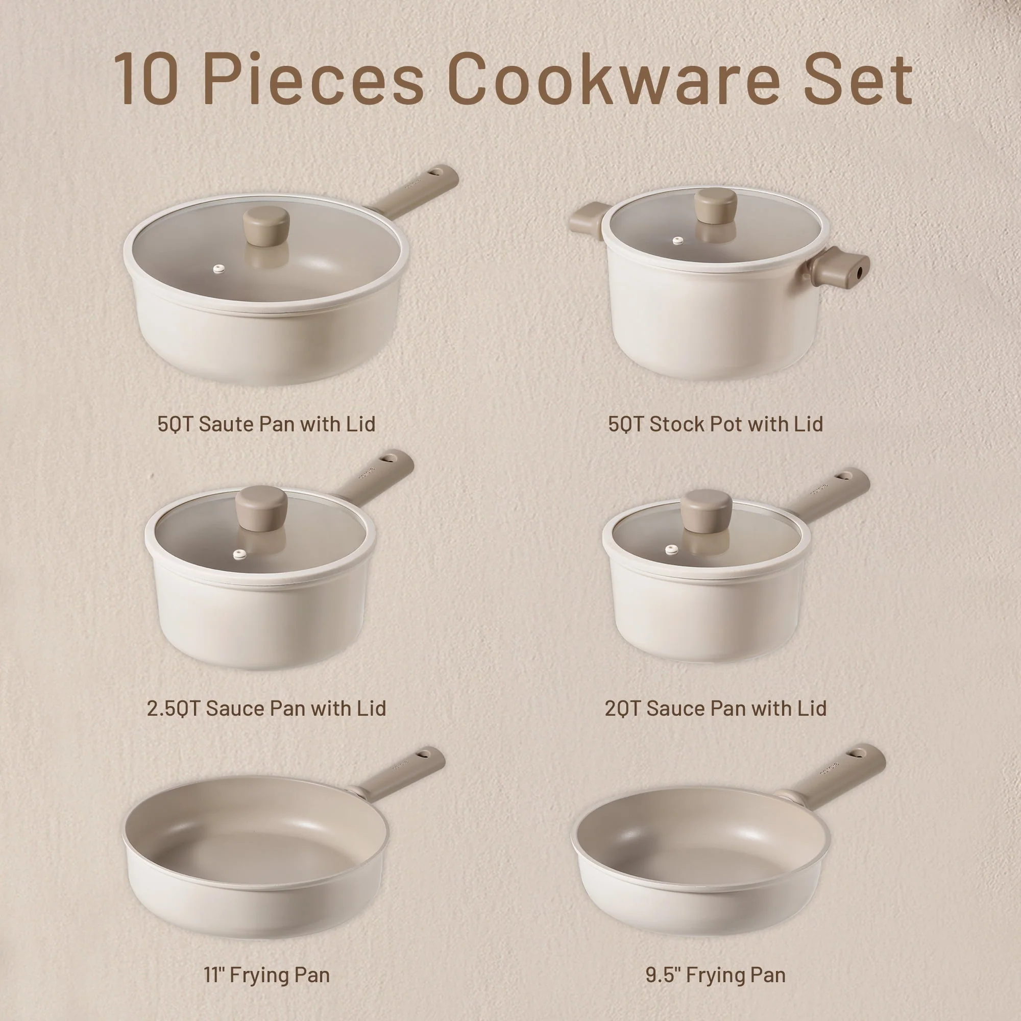 Carote Nonstick Pots and Pans Set, 13 Pcs Induction Kitchen Cookware Sets(Taupe Granite)