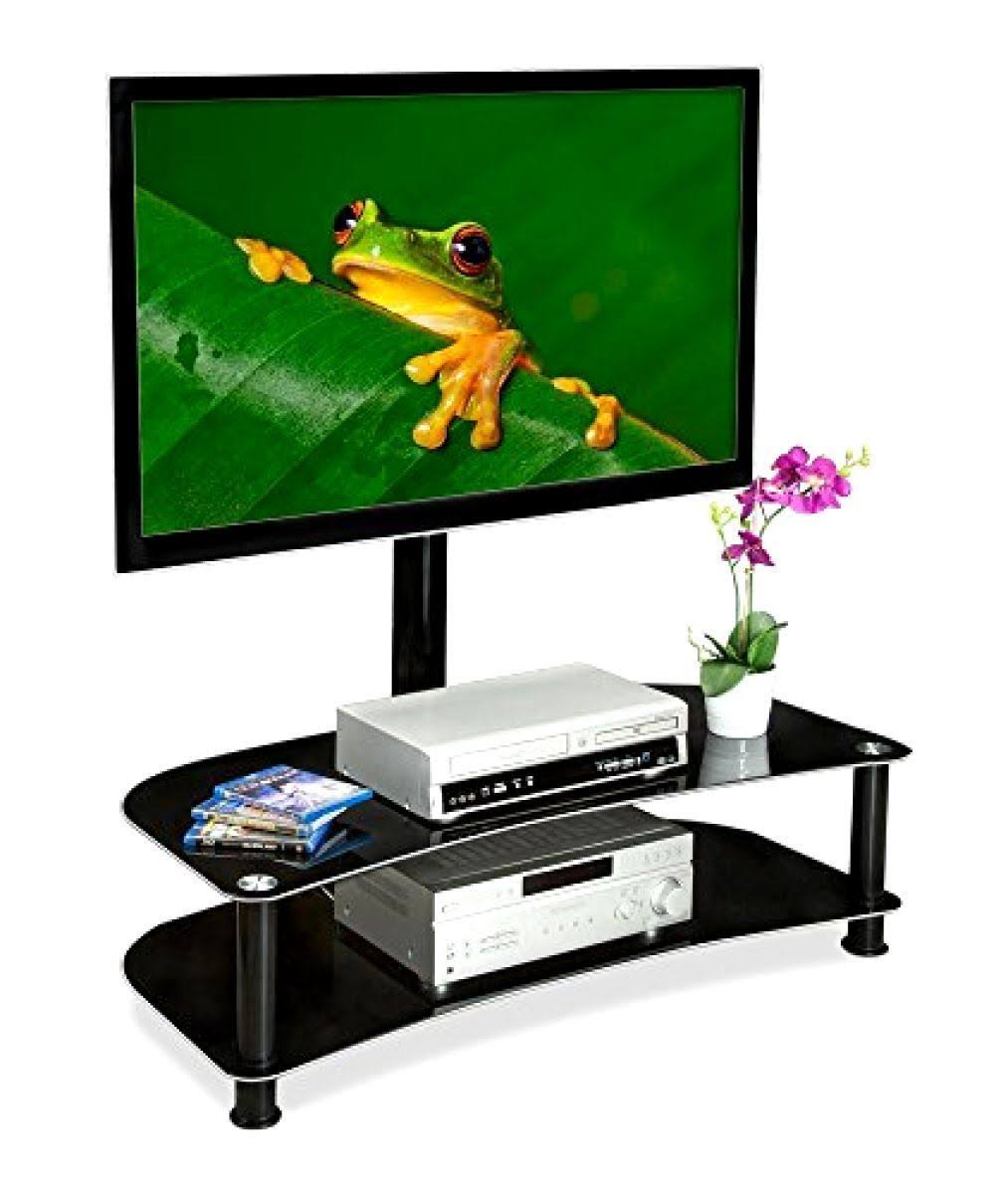 Mount-It! Floor TV Stand with Mount and Glass Shelves - TV Mount Entertainment Center, Fit