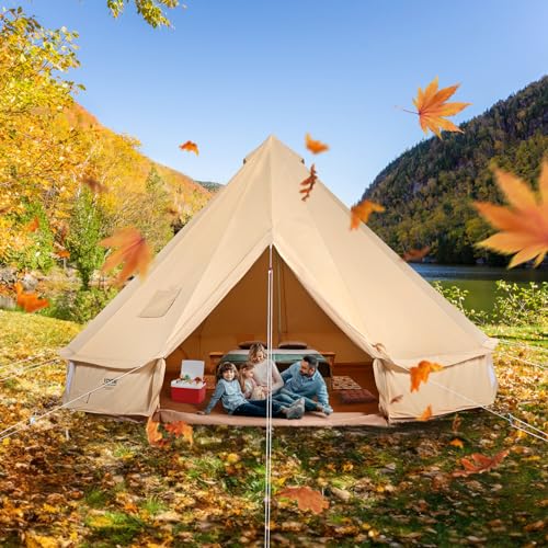 VEVOR Canvas Bell Tent, 4 Seasons 6 m/19.68 ft Yurt, for Camping with Stove Jack, Holds up to 10 People, Family Camping Outdoor Hunting Party