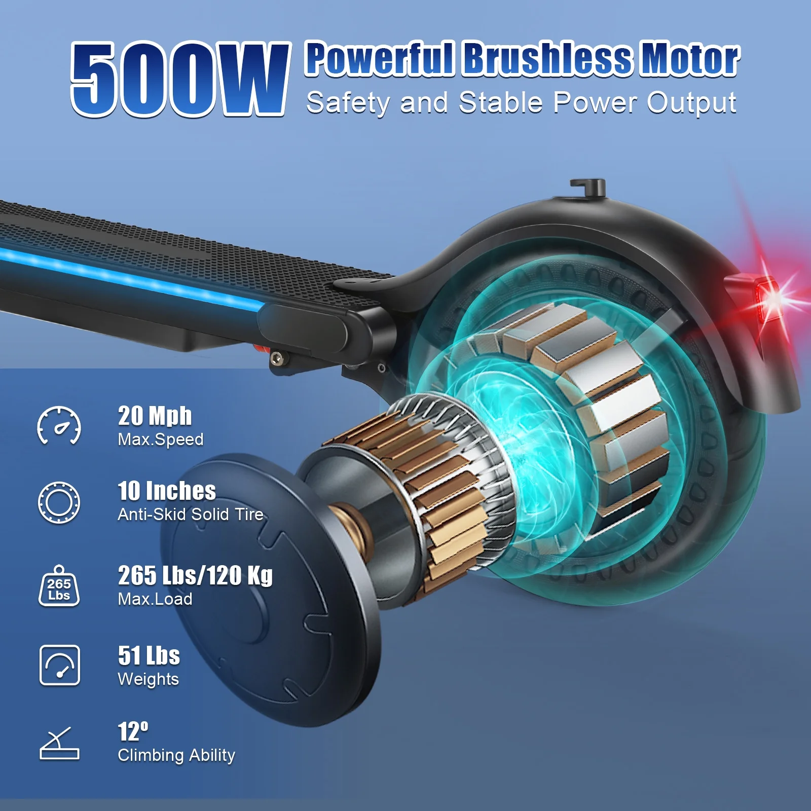 500W Foldable Electric Scooter for Adults 10" Electric Kick Scooter, Max 20 mph & 20 mile Range Commuting E-Scooter, Dual Brakes, 3 Speed Modes, Wide Pedal Portable & Cruise Control
