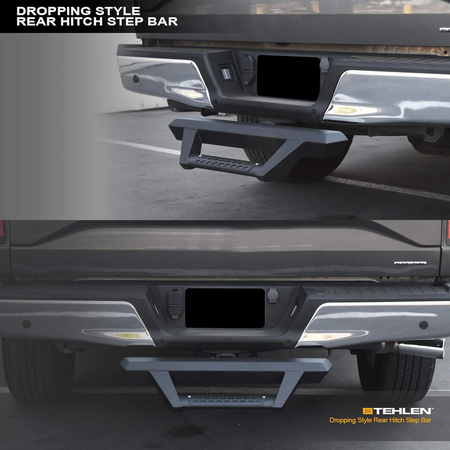 Stehlen 733469495321 Universal Matte Black Hoop Style Trailer Tow Mount Rear Hitch Drop Step Bar Bumper Guard For 2" X 2" Towing Receiver Tube Pack of 2
