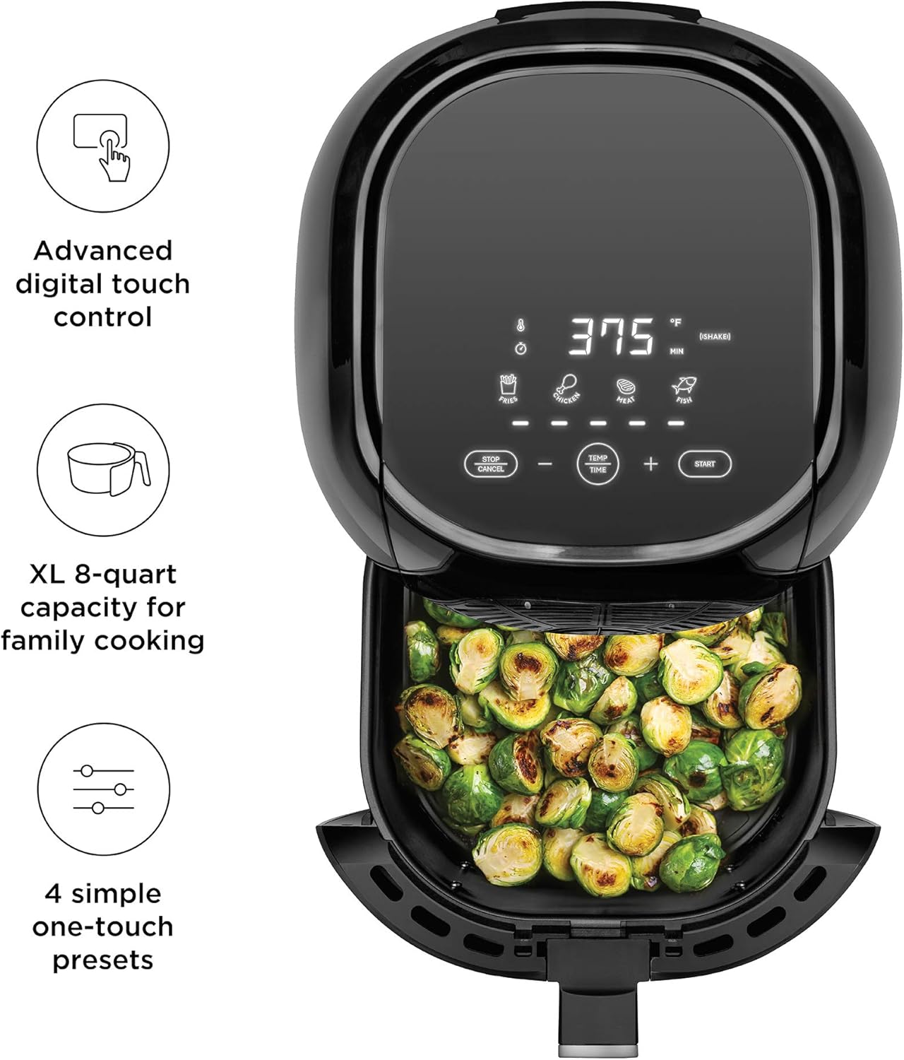 CHEFMAN Multifunctional Digital Air Fryer+ Rotisserie, Dehydrator & TurboFry Touch 8 Quart Air Fryer w/XL Viewing Window & Advanced Digital Display