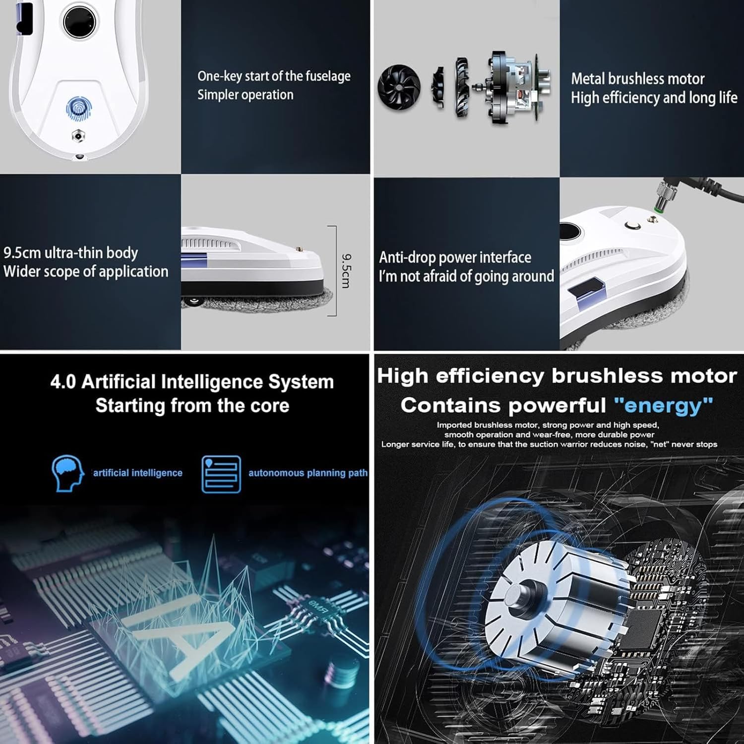 Window Cleaner Robot with Automatic Water Spray Electric Window Cleaning Machine Glass Vacuum Cleaner Safety Anti-Drop Glass Cleaning Robotic Window Smart Cleaner Kit with Remote Control