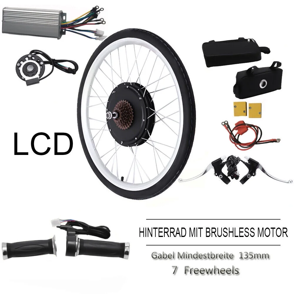 26" Electric Bicycle Conversion Kit for Rear Wheel E Bike Motor Hub with LCD