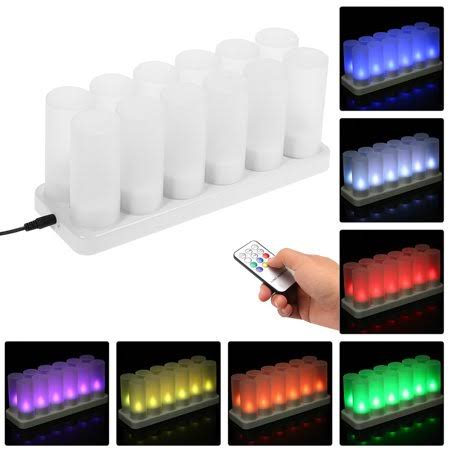 Homgeek Set of 12 Rechargeable LED Color Changing Flickering Flameless Tealight Candles Lights with Remote Control USB 5V Froste