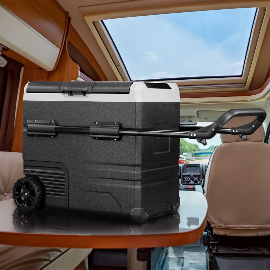 VEVOR 12 Volt Refrigerator 48Qt, Dual Zone Car Fridge Freezer w/App Control & Wheels 12/24V DC & 110-240V AC Electric Compressor Cooler for Truck Vehicle RV Boat Outdoor & Home Use, -4℉-68℉ Black