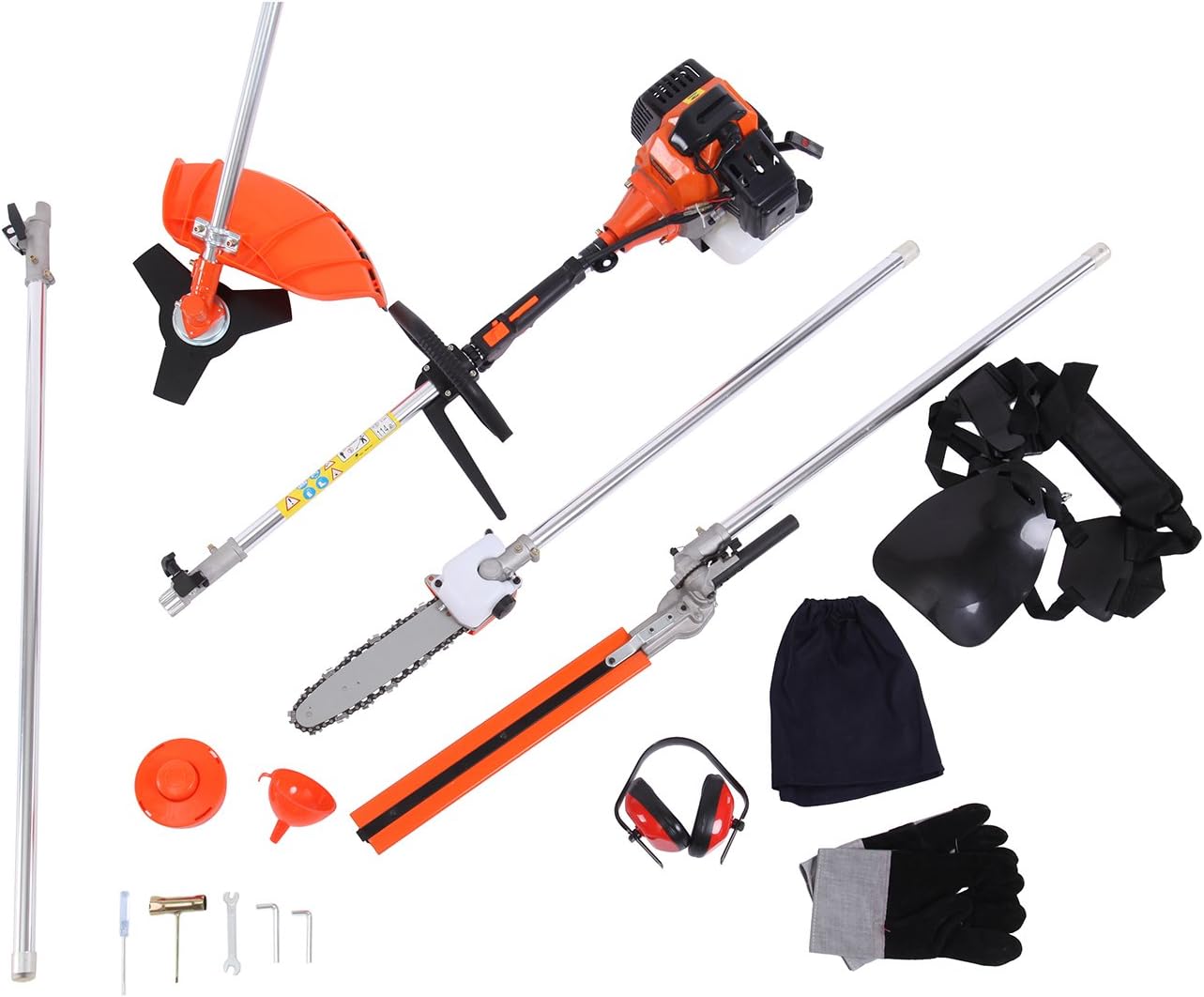 Youwise 52cc 5 in 1 Brush Cutter Grass, Multi Functional Trimming Tools Gas Cutter Petrol Hedge Trimmer Chainsaw Brush Cutter Garden Tools Included Extension Pole