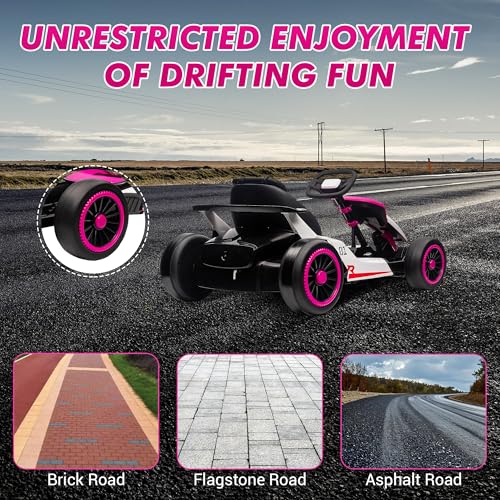 Go Kart, Electric Drift Kart Car with Adjustable Seat, 24V 7Ah Outdoor Ride On Toy, 2 * 200W Motor, 8.1 MPH, LED Lights, Toy Race Car for Kids 6-12 Years Old
