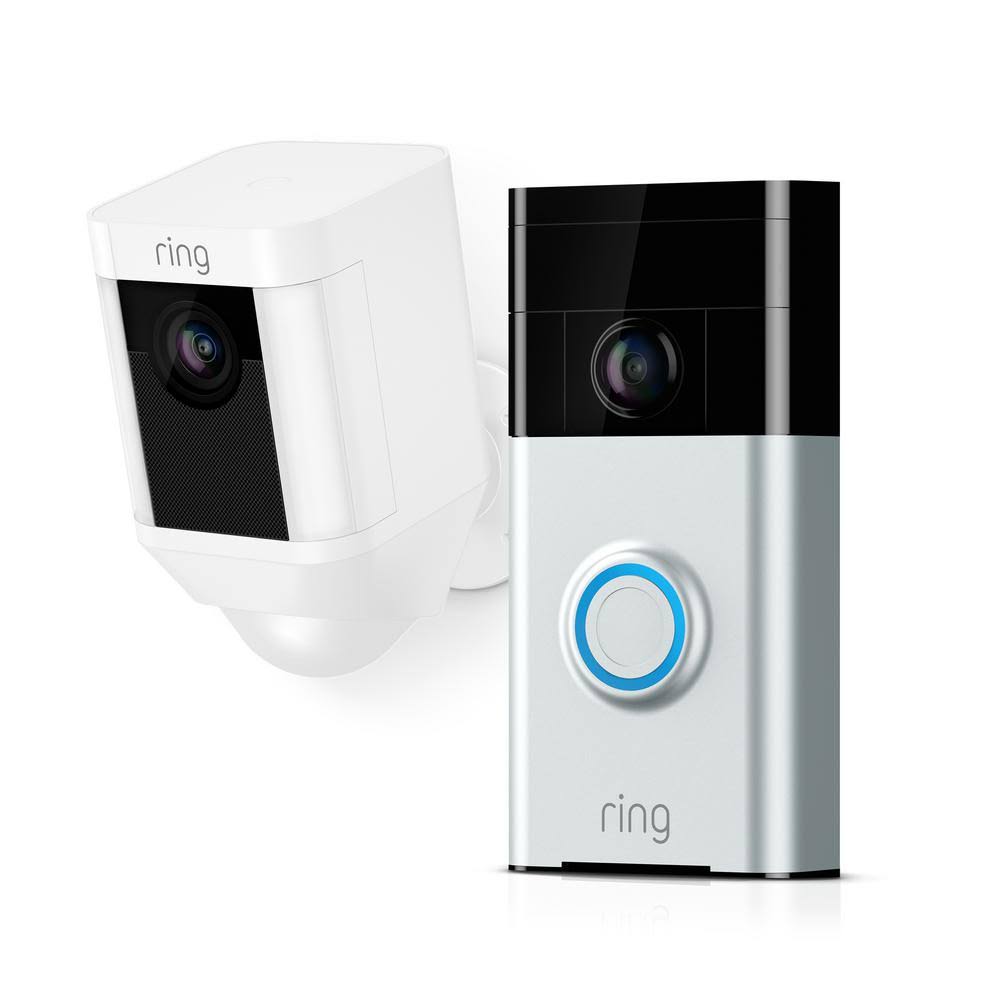 Ring Wireless Video Doorbell with Spotlight Cam Battery White, Satin Nickel