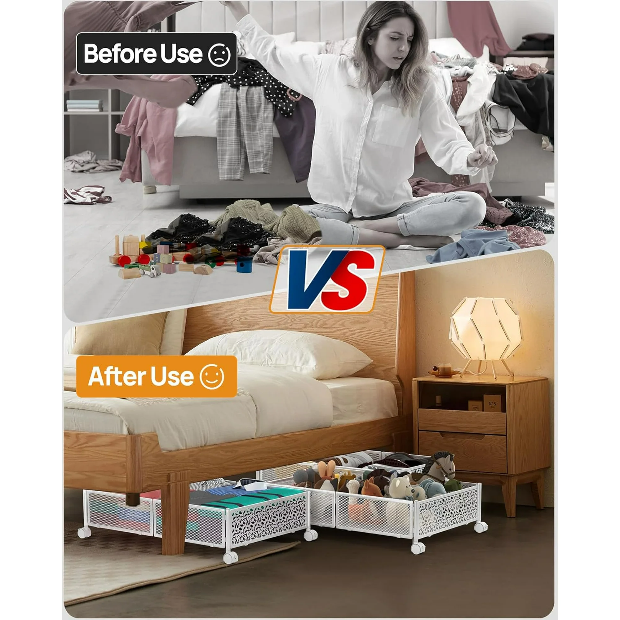 Under Bed Storage with Wheels, 2 Pack Foldable Metal Under Bed Storage Containers, 60L Rolling Underbed Storage, Easy Assembly Under The Bed Storage for Bedroom Clothes Shoes Blankets