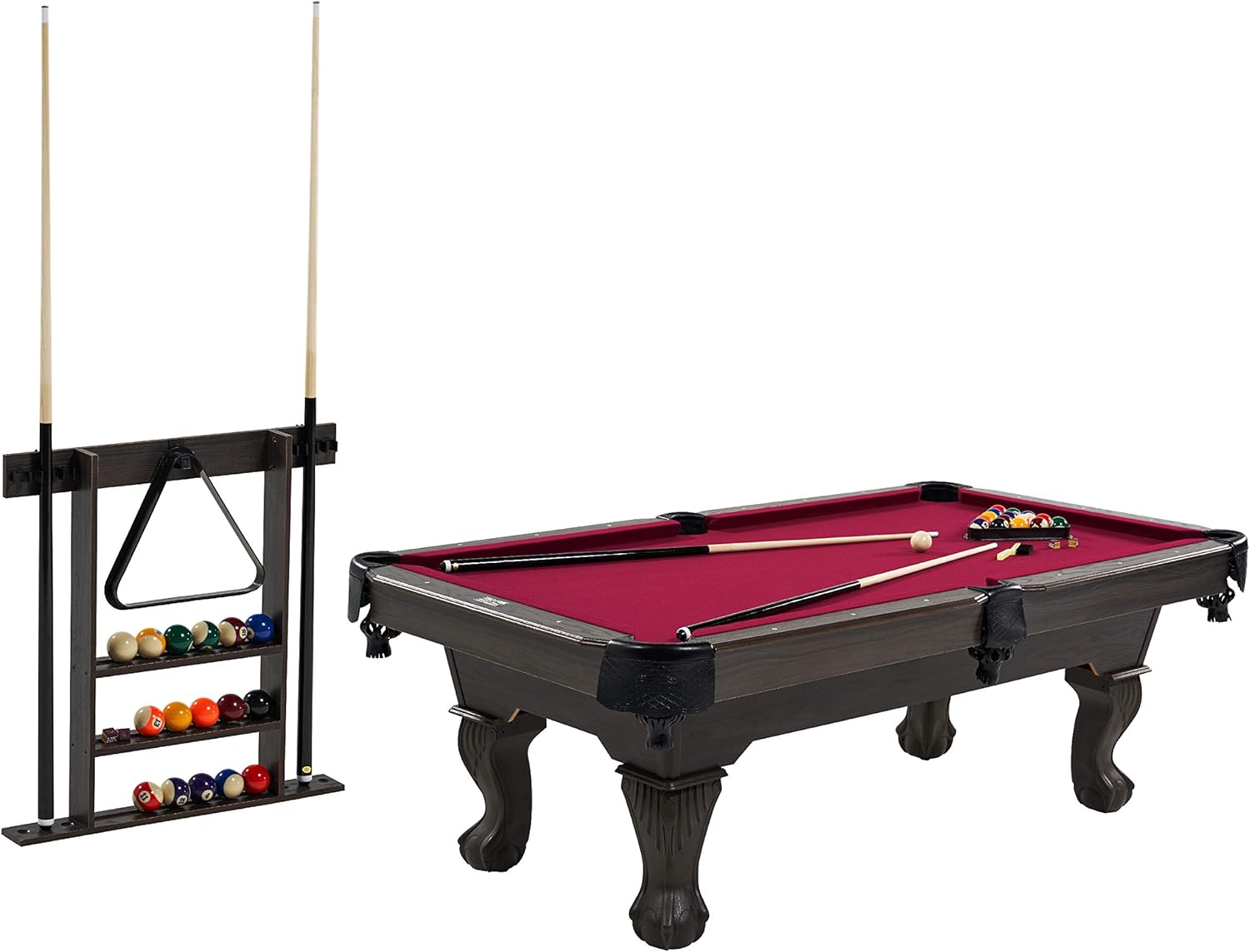 Barrington Billiards 7.5' Belleville Drop Pocket Table with Pool Ball and Cue Stick Set Plus Wall Storage Rack