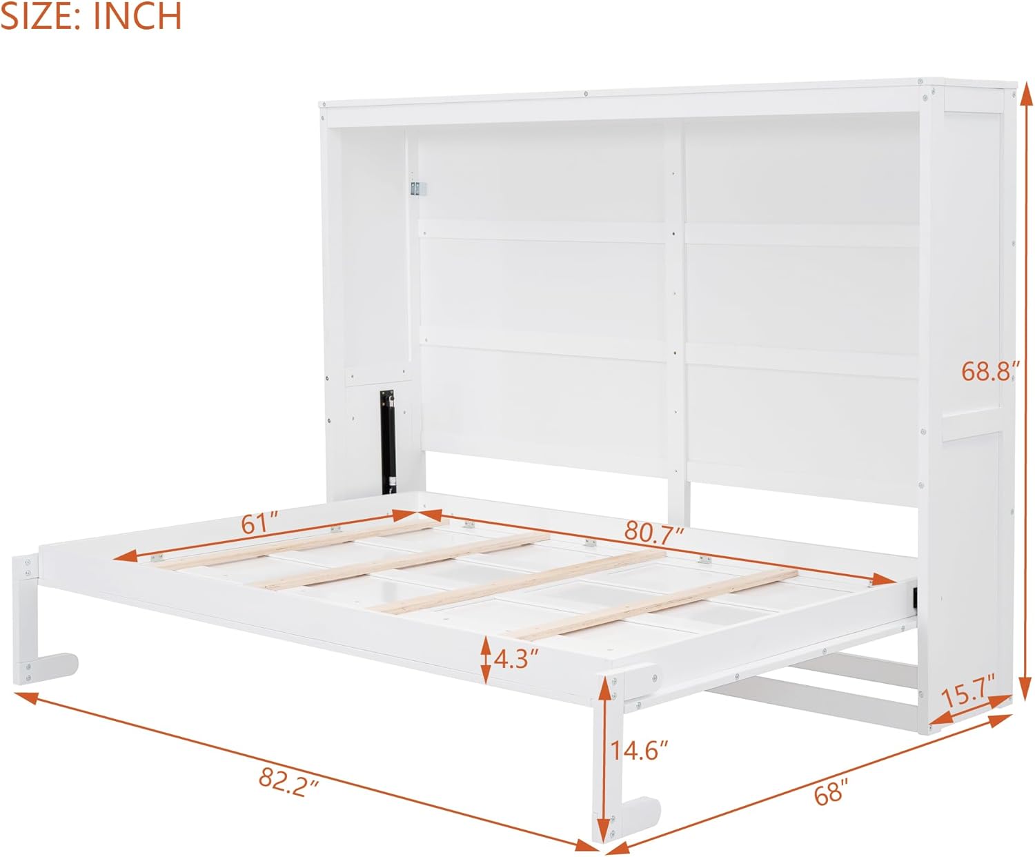 Queen Size Murphy Bed Wall Bed, Solid Wood Platform Bed with Wooden Support Slats, Versatile Murphy Cabinet Bed for Guest Room Home Office Small Room (White + Plywood+Queen)