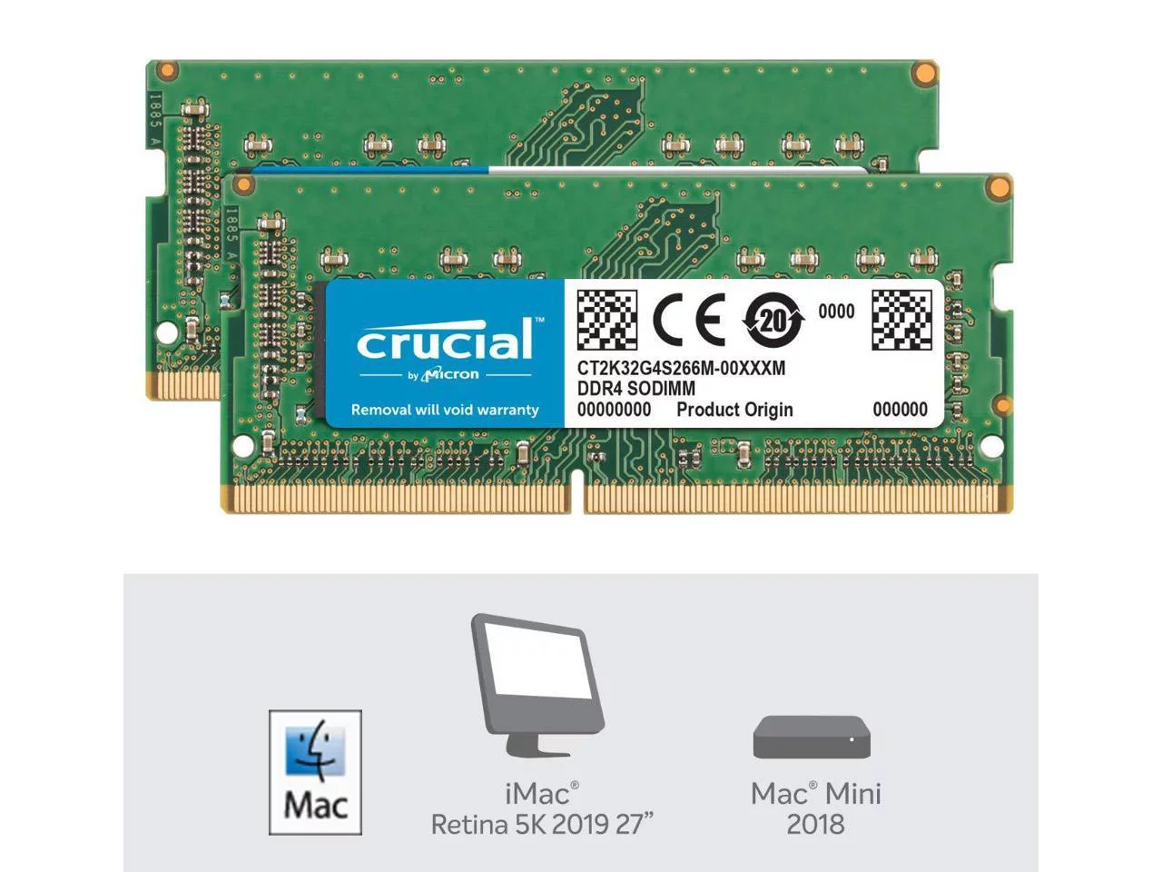 Crucial 64GB (2 x 32GB) DDR4 2666 (PC4 21300) Unbuffered Memory for Apple Model CT2K32G4S266M