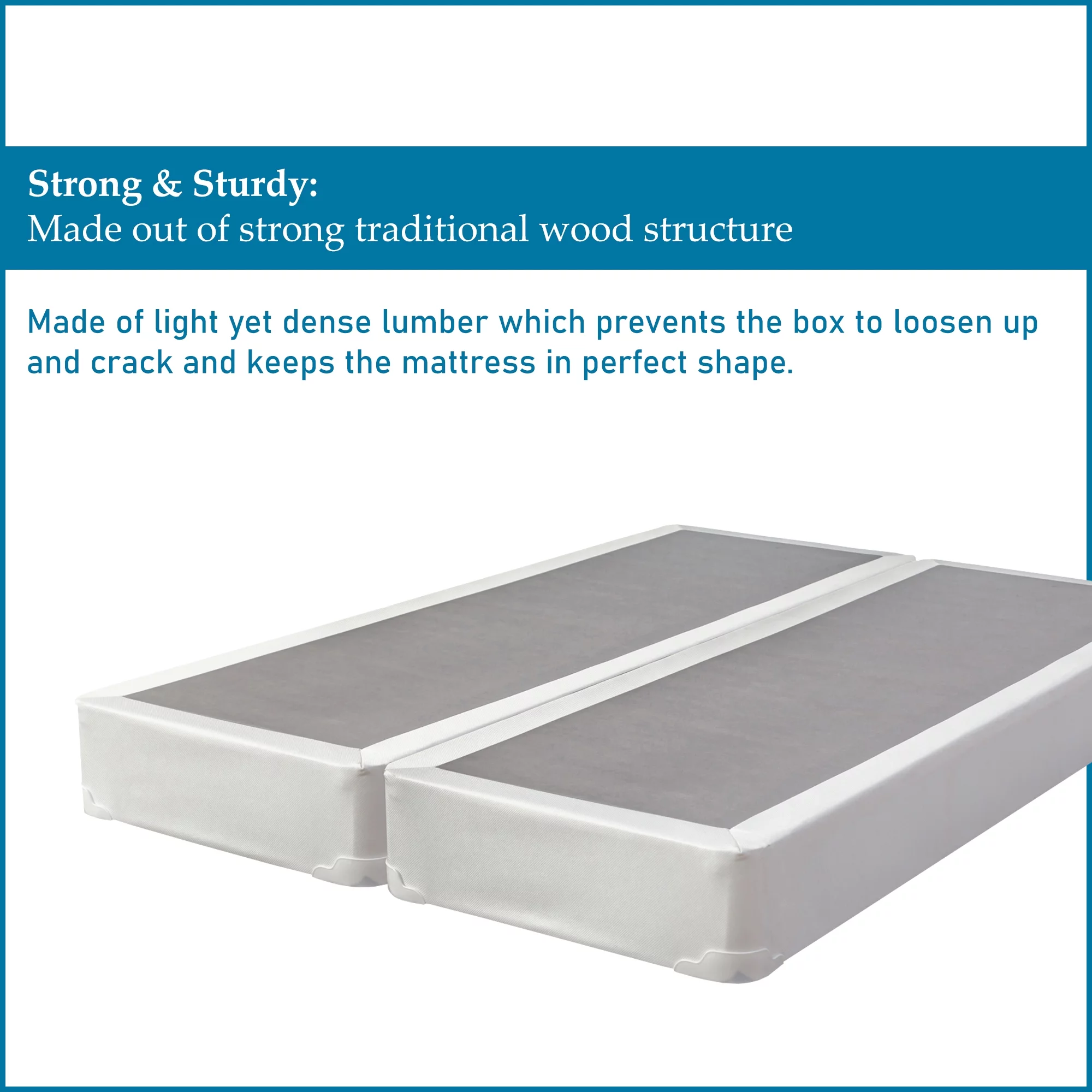 Wayton, 4" Split Fully Assembled Wood Box Spring for Mattress, Twin, White