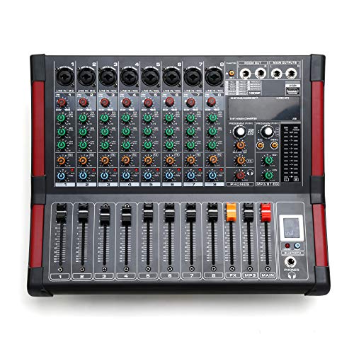 8 Channel Powered Mixer Professional Mixing Amplifier 16DSP TRS USB Bluetooth Home Recording