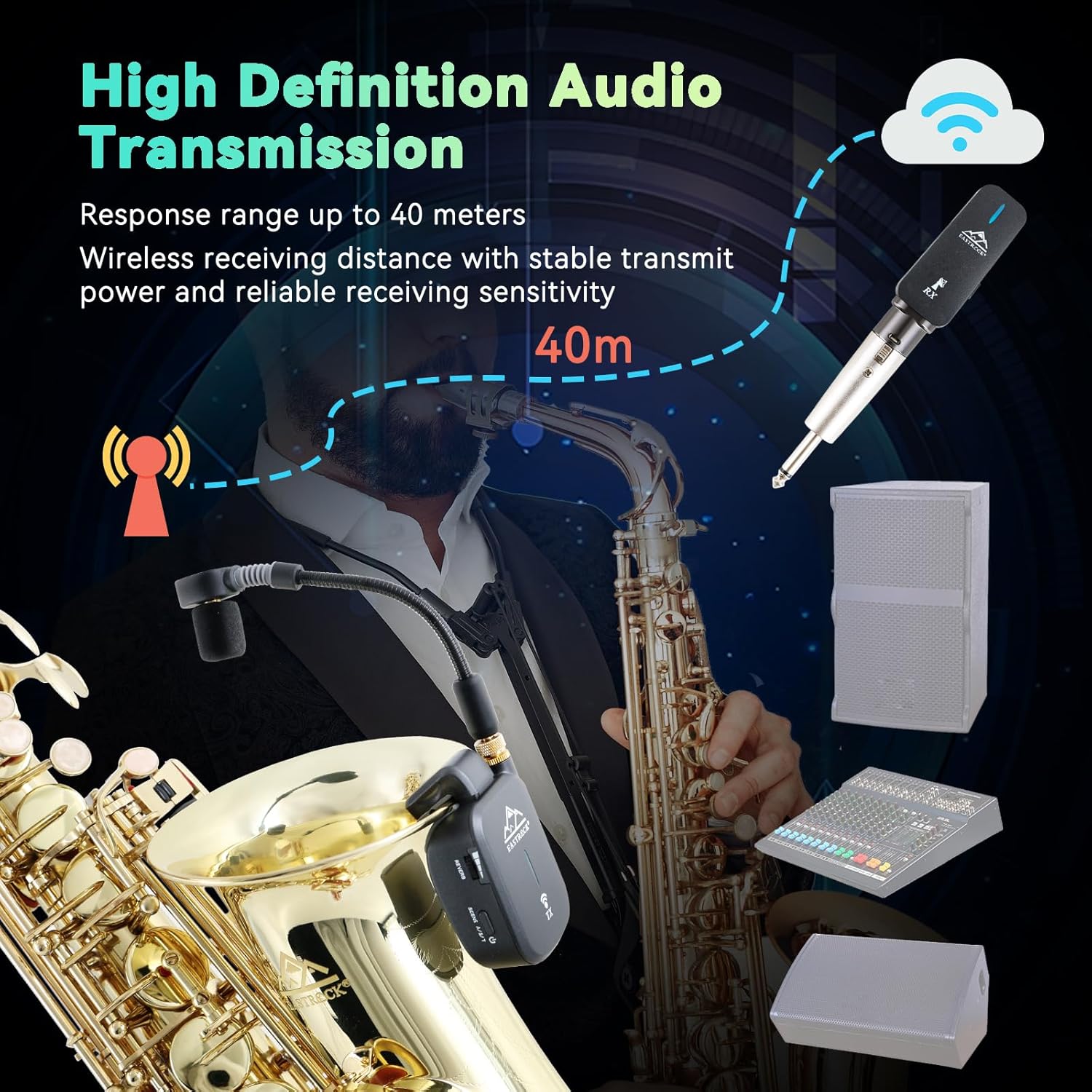 EASTROCK Purple/Golden Alto Saxophone E Flat Sax and Saxophone Wireless System
