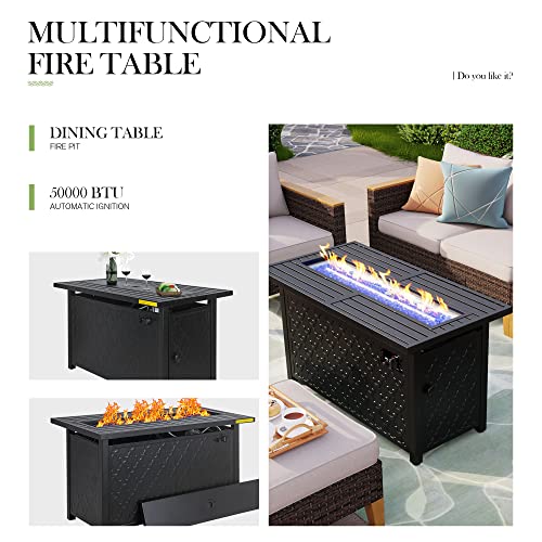 PHI VILLA 12 Seat Patio Furniture Set Outdoor Large 12 Pieces Wicker Conversation Sofa with Cushioned Ottoman for Garden Poolside, Beige