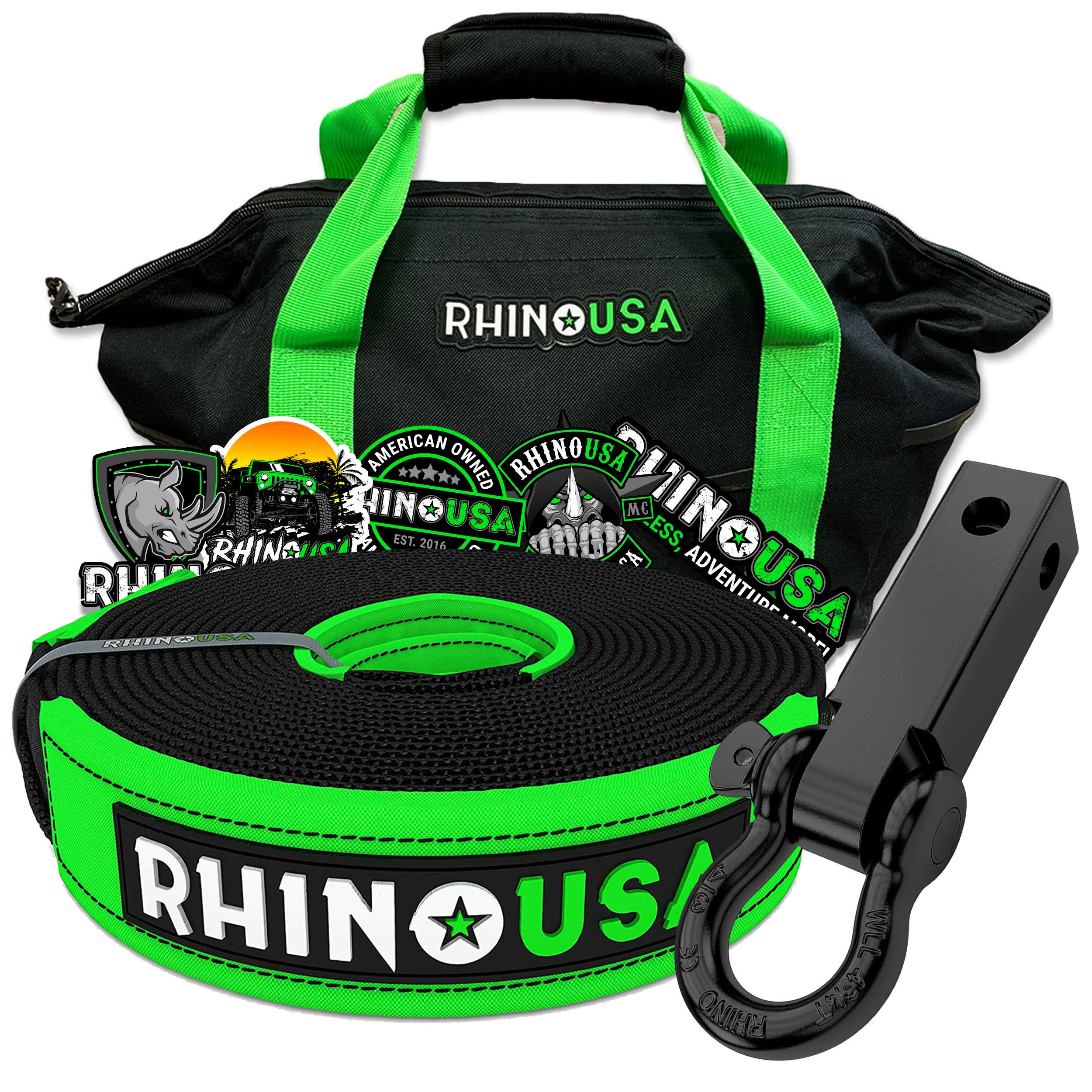 Rhino USA Combo Recovery Tow Strap 20ft u0026 Shackle Hitch Receiver