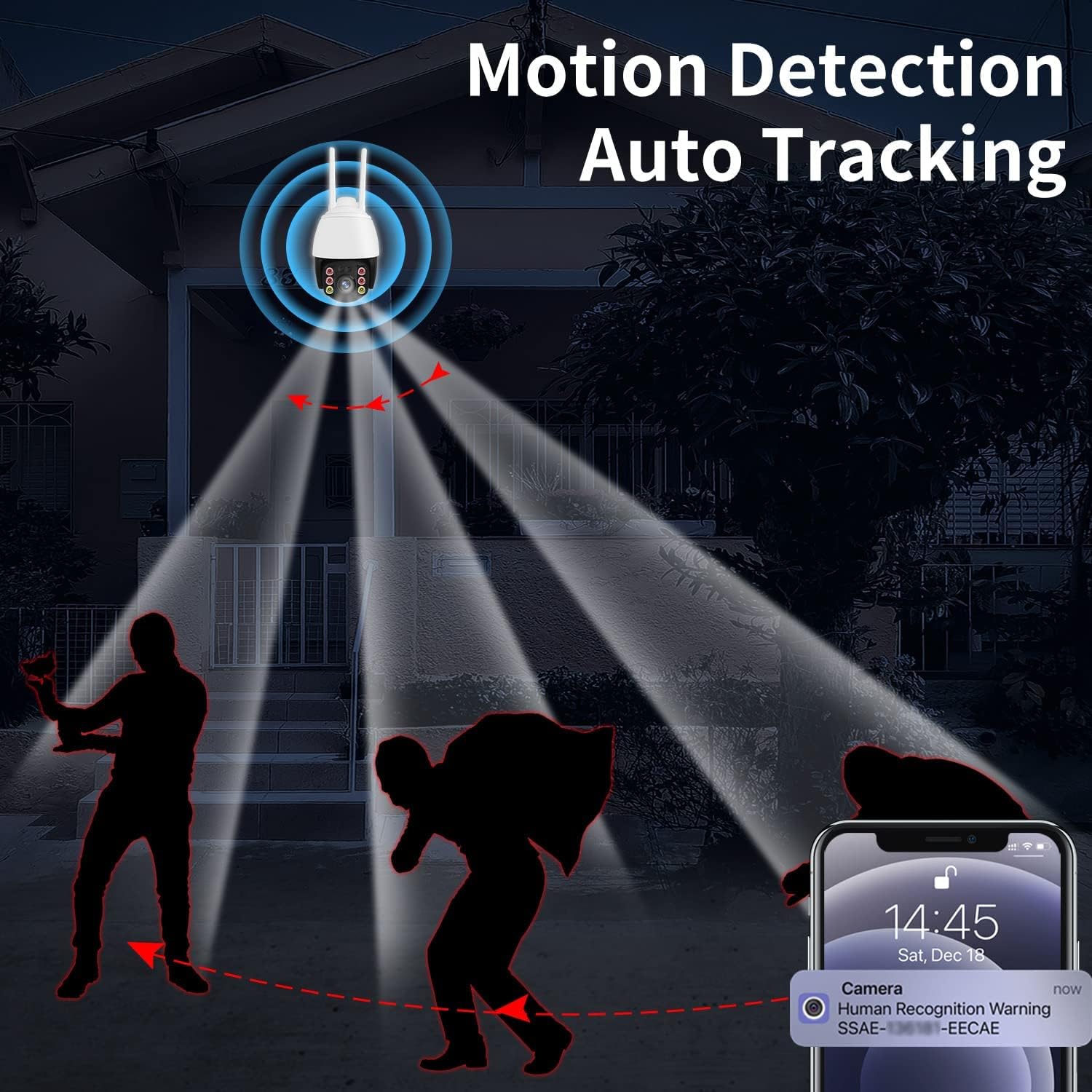 Security Camera Outdoor,Wireless WiFi Home HD 1080P Security Camera System 360° View,Reidubo Dome Surveillance Camera with Motion Detection, Auto Tracking, Two Way Audio,Full Color Night Vision